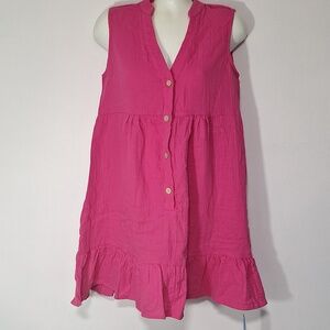 Cupshe 100% Cotton Pink Button-Up Dress